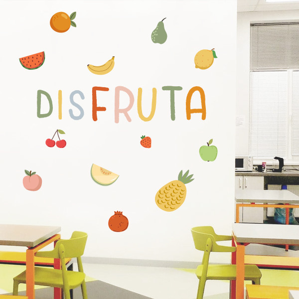 Montessori stickers for school canteens - Word Yum Yum + fruits