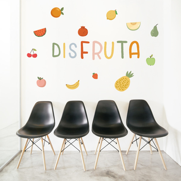 Montessori stickers for school canteens - Word Yum Yum + fruits