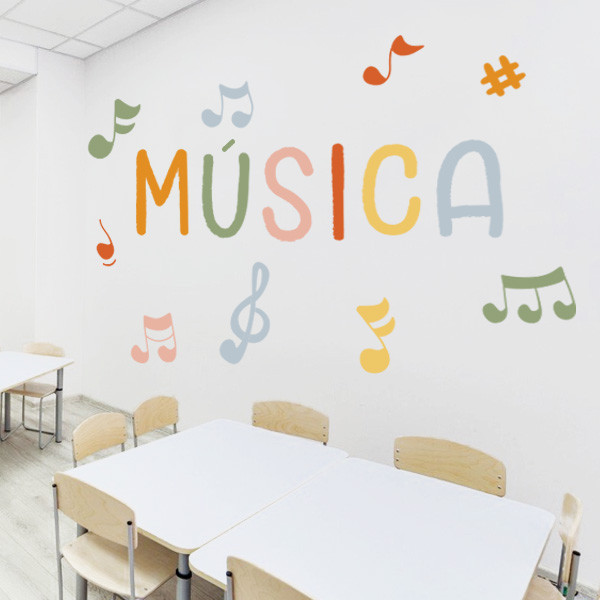 Sticker décoratif avec le mot Musique + notes de musique