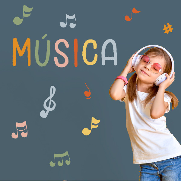 Sticker with the word Music + musical notes