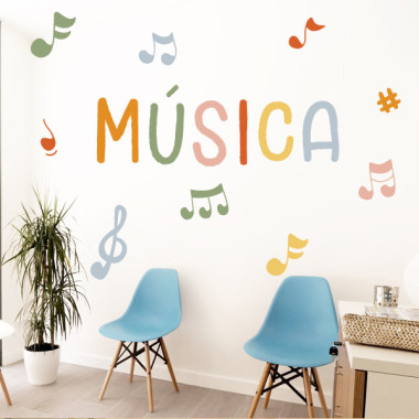 Sticker décoratif avec le mot Musique + notes de musique