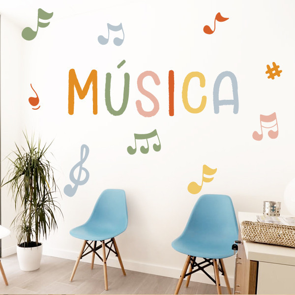 Sticker décoratif avec le mot Musique + notes de musique