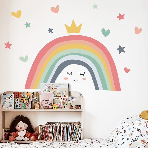Arcoiris somrient de colors pastís - Decoració infantil amb vinils