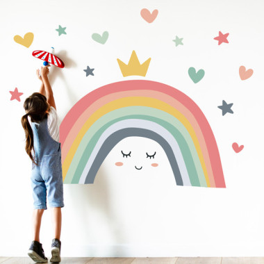 Arcoiris somrient de colors pastís - Decoració infantil amb vinils