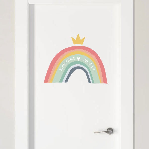 Arc-en-ciel souriant. Autocollants avec nom pour portes