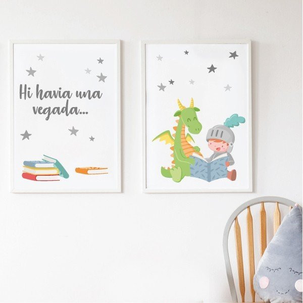 Lot de 2 feuilles déco - Lecture de dragon et chevalier + Il était une fois