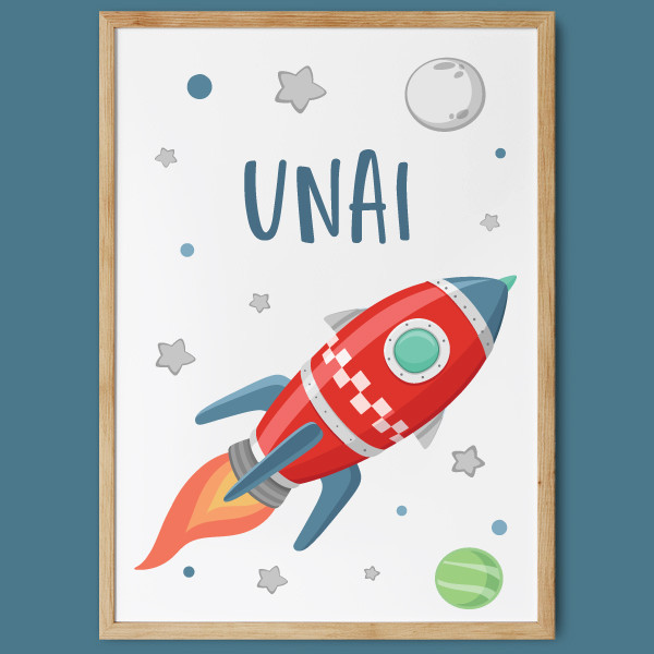 Làmina decorativa infantil - Coet a l'espai. Decorar dormitoris infantils