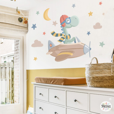 Chambres d’enfants - Sticker décoratif Avion avec dinosaure