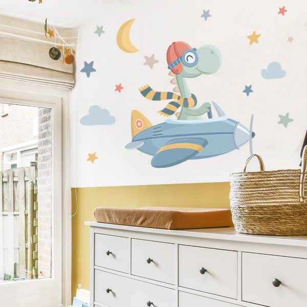 Kids' rooms - Decorative sticker Airplane with dinosaur