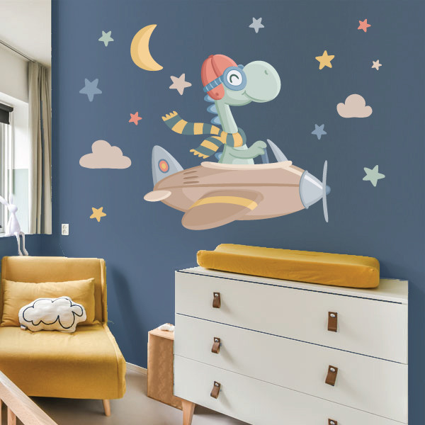 Kids' rooms - Decorative sticker Airplane with dinosaur