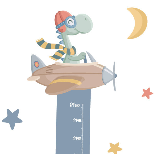 Toise pour enfants - Avion avec dinosaure
