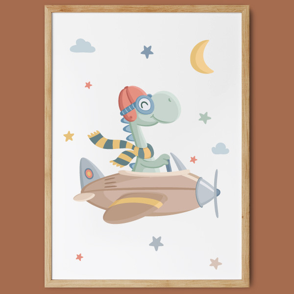 Personalized Children's Print - Airplane with Dinosaur