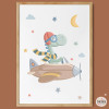 Cuadro bebé con nombre – Dinosaurio volando en avión | Decoración habitación bebé