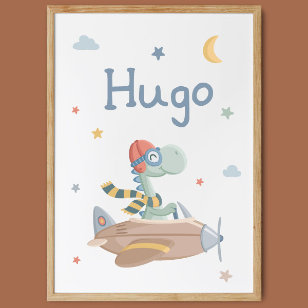Personalized Children's Print - Airplane with Dinosaur