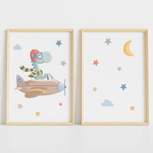 Personalized children's frames - Airplane with dinosaur