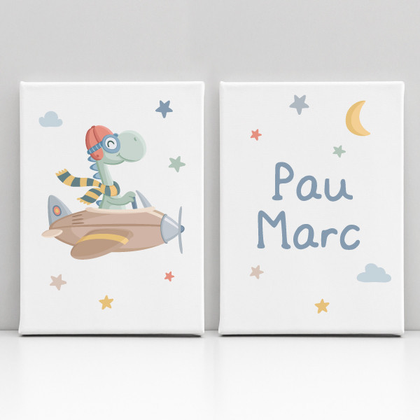 Cuadros personalizados infantiles - Avión con dinosaurio