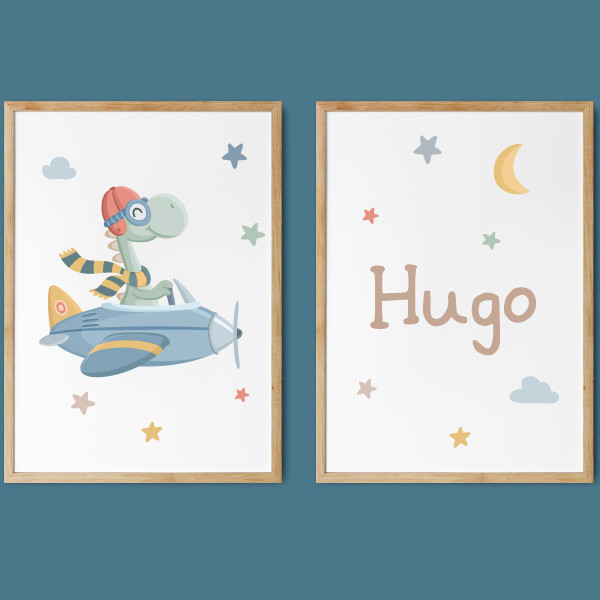 Cuadros personalizados infantiles - Avión con dinosaurio