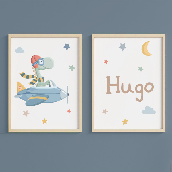 Cuadros personalizados infantiles - Avión con dinosaurio