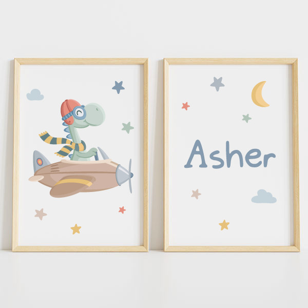 Personalized children's frames - Airplane with dinosaur
