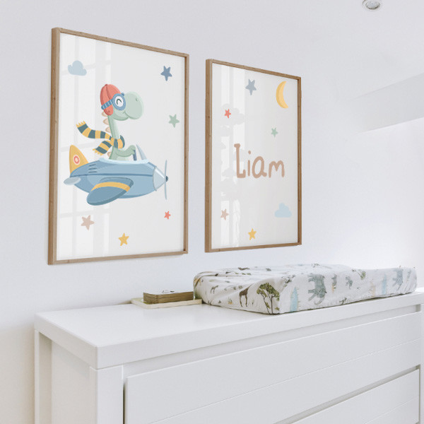 Cuadros personalizados infantiles - Avión con dinosaurio