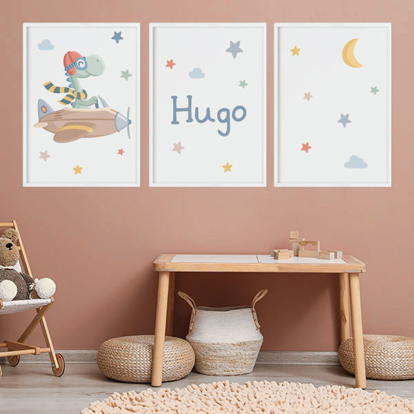 Avion avec dinosaure - Affiches personnalisées pour enfants