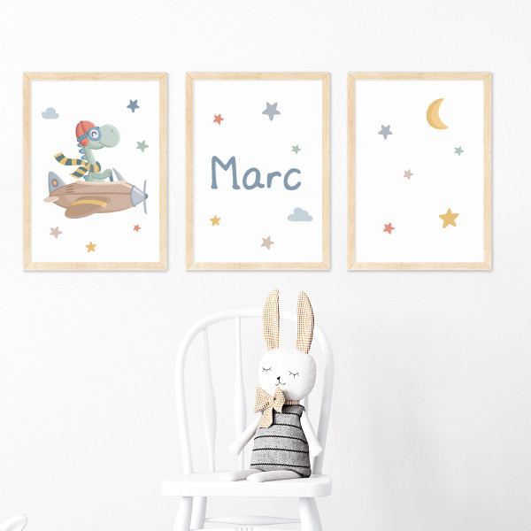 Avion avec dinosaure - Affiches personnalisées pour enfants