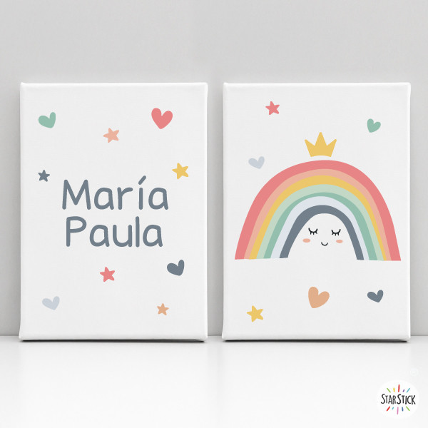 Lot de 2 tableaux enfants personnalisés - Arc-en-ciel souriant