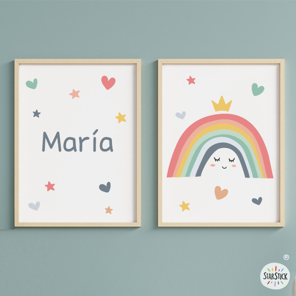 Conjunto de 2 cuadros infantiles personalizados - Arcoíris sonriente
