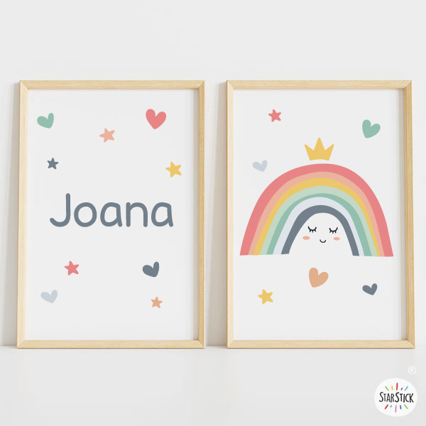 Conjunto de 2 cuadros infantiles personalizados - Arcoíris sonriente
