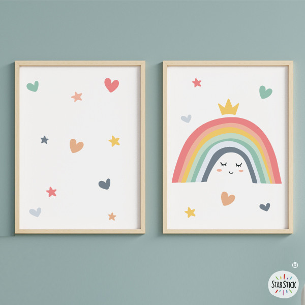 Lot de 2 tableaux enfants personnalisés - Arc-en-ciel souriant