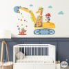 Excavatrice avec animaux - Sticker mural pour enfants