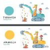 Excavadora amb animals - Vinils infantils per a habitacions de nens