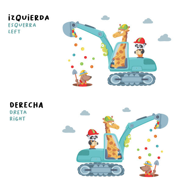 Excavator with animals - Children's sticker for boys