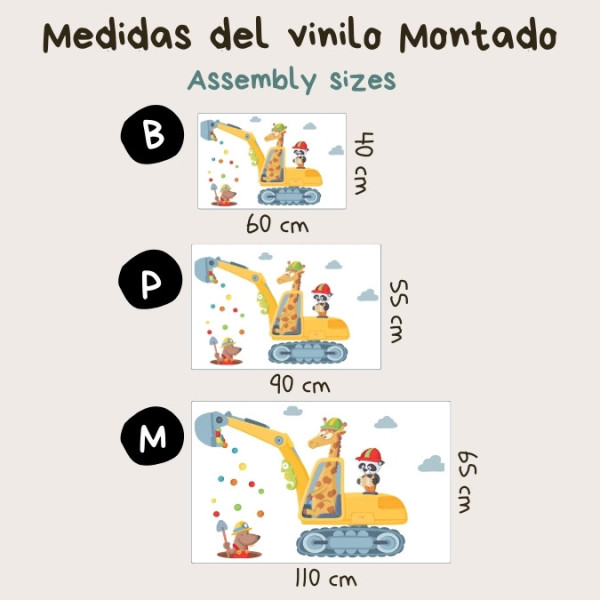 Excavadora amb animals - Vinils infantils per a habitacions de nens
