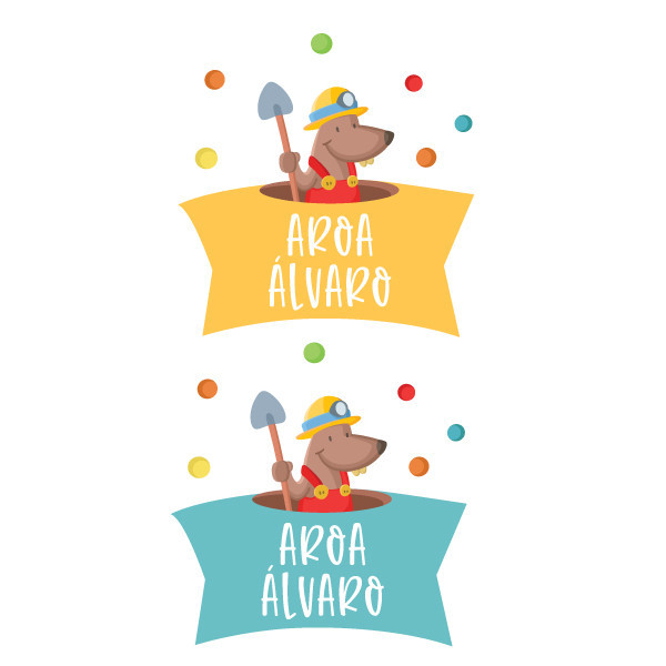 Décoration enfantine - Autocollant avec nom - Excavatrice avec animaux