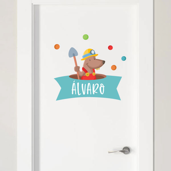 Décoration enfantine - Autocollant avec nom - Excavatrice avec animaux