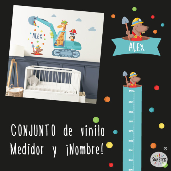 Mesurador d'alçada infantil - Excavadora amb animals