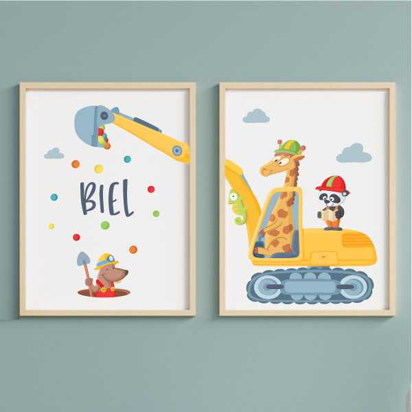 Pack with 2 children's paintings - Excavator