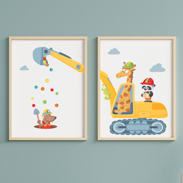 Pack con 2 cuadros infantiles - Excavadora