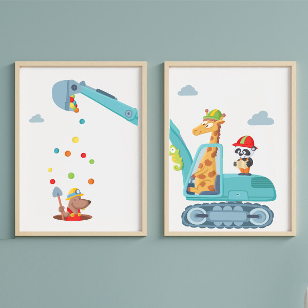 Pack con 2 cuadros infantiles - Excavadora