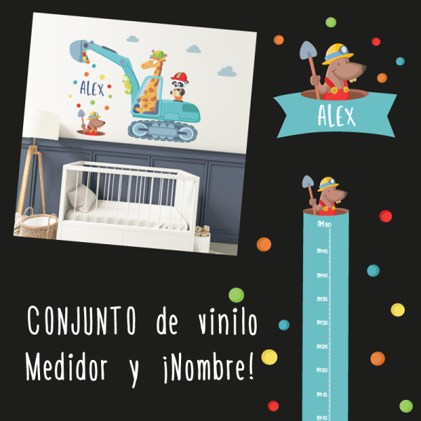 3 quadres infantils personalitzables - Excavadora amb animals