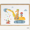 Cuadro infantil personalizado - Excavadora con animales