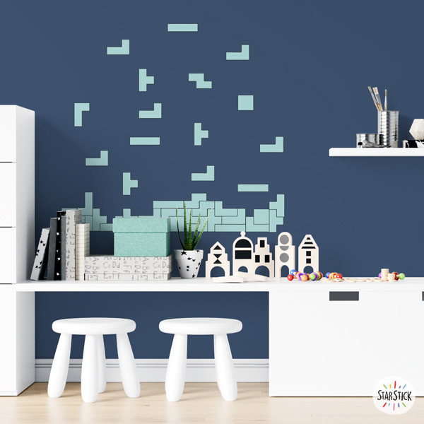 Vinilo decorativo juvenil con piezas de tetris | Ideas decoración cuartos de niños