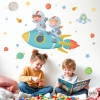 Vinilos infantiles decorativos de pared de niño y niña en cohete con nombre para habitación infantil