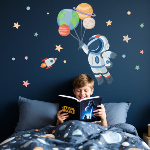 vinilos infantiles para niños Astronauta con planetas