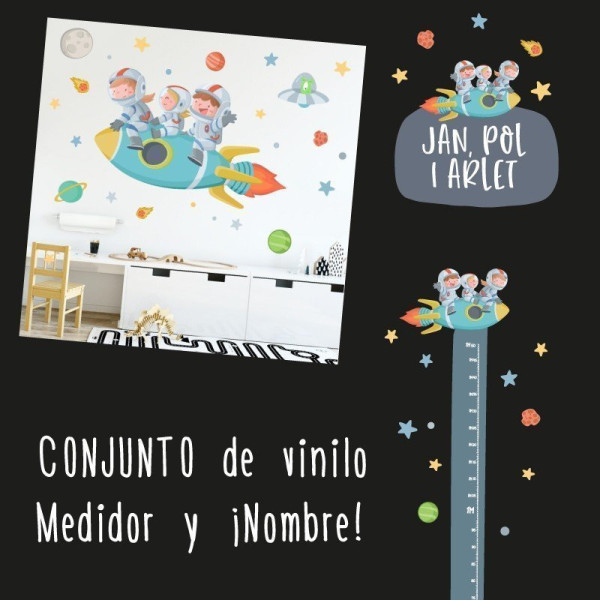 3 Children with rocket - Stickers to decorate siblings' rooms