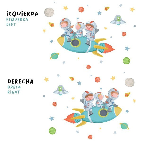 3 Niños con cohete - Vinilos para decorar habitaciones de hermanos