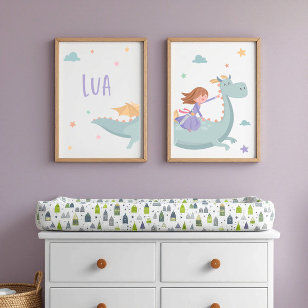 2 quadres decoratius. Princesa i drac. Idees decoració infantil