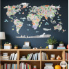 Sticker mural carte du monde enfant avec animaux en tons gris pour décoration éducative de chambre enfant StarStick
