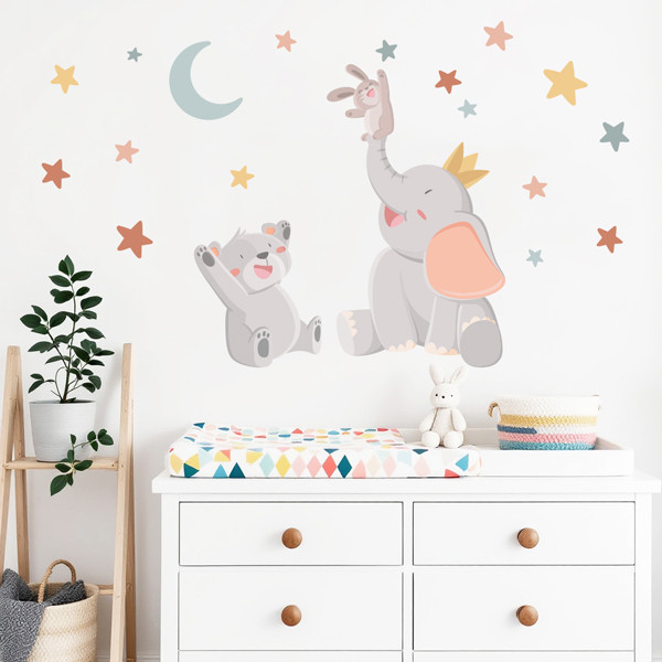 Vinilo infantil animales tocando la luna – Decoración pared bebé